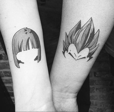 Bulma And Vegeta Tattoo, Vegeta Y Bulma Tattoo Pareja, Dragonball Tattoo, Leg Band Tattoos, Tattoo Couple, Couple Tattoos Unique, Vegeta And Bulma, Street Fighter Characters, Couples Tattoo Designs