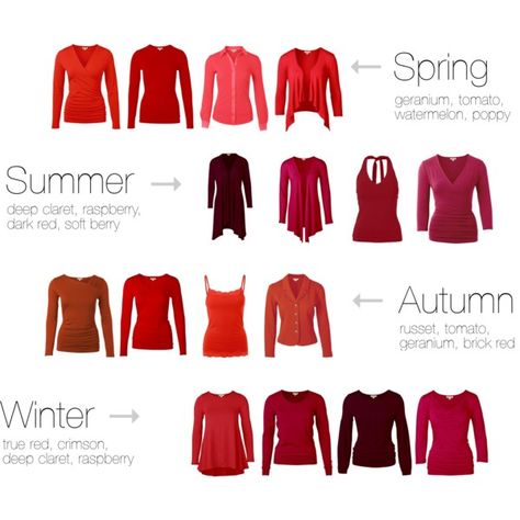 Reds for all seasons by kettlewellcolours on Polyvore featuring Mode Red For Soft Summer, Soft Summer Red, Autumn Color Palette Fashion, Deep Winter Palette, Deep Autumn Color Palette, Soft Autumn Color Palette, Soft Summer Palette, Soft Summer Color Palette, Deep Winter Colors