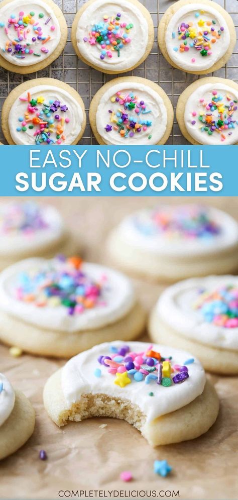 Perfectly Soft Sugar Cookies That Are Easy To Make Homemade Sugar Cookies Easy, Sugar Cookie Recipe No Chill, Homemade Sugar Cookie Dough, Soft Sugar Cookie Recipe, Sugar Cookie Recipe Easy, Homemade Sugar Cookies, Yummy Sugar Cookies, Rolled Sugar Cookies, Chewy Sugar Cookies