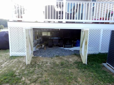 Storage Under Deck, Under Deck Storage, Deck Skirting, Under Deck, Laying Decking, Low Deck, Porch Storage, Deck Pictures, Deck Storage