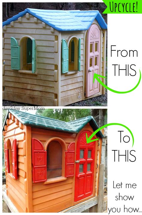 Upcycle a PlaySkool Playhouse with Paint - day2day SuperMom How To Paint Plastic, Plastic Playhouse, Mothers Day Craft, Paint Plastic, Daycare Ideas, Play Yard, Learn How To Paint, Painting Plastic, Backyard Play