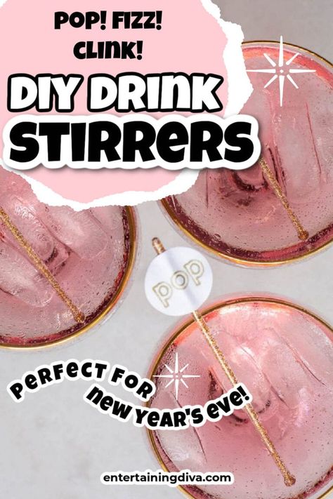 Make these festive and fun DIY drink stirrers for your New Year’s eve bash! They are both functional and decorative, and will make a super fun addition to your party drinks. Diy Drink Stirrers, Champagne Jello Shots, Valentines Party Food, Cocktail Stirrers, Champagne Drinks, Champagne Cocktails, Easy Party Decorations, Party Cocktails, Pop Fizz Clink