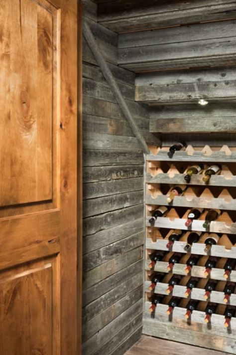 reclaimed wood wine closet Gömda Rum, Wine Cellar Closet, Under Stairs Wine Cellar, Wine Cellar Basement, Wine Closet, Timber Frame Home, Home Wine Cellars, Hidden Potential, Wine Cellar Design