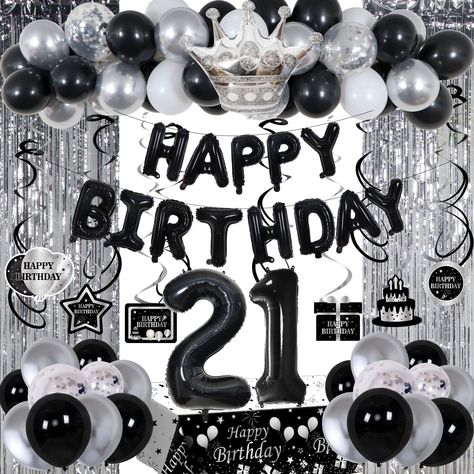 Black And Grey Party Decorations, Black And Silver 21st Birthday, Black And Silver Birthday Decorations, 19th Birthday Decorations, Gray Party Decorations, Birthday Party Decorations For Men, Silver 21st Birthday, Birthday Decorations For Him, 21 Birthday Party