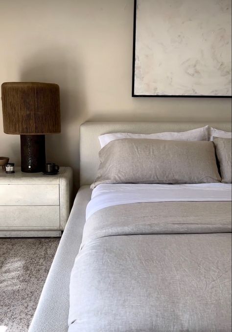 Natural Contemporary Interior, Neutral Lamps, Bedside Decor, Cloud Couch, Lamps Bedside, Neutral Bedroom Decor, Dream House Interior, Apartment Inspiration, Restoration Hardware