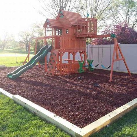 Playground Rubber Mulch Playground Border, Playground Rubber Mulch, Playground Mulch, Playground Landscaping, Landing Zone, Backyard Playset, Kids Backyard Playground, Kids Play Spaces, Play Area Backyard