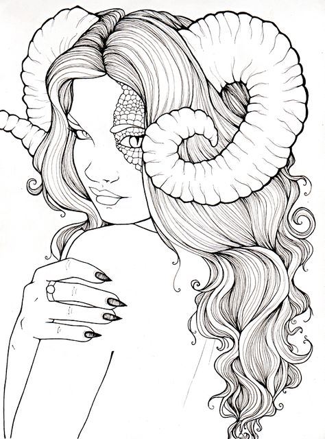 Aries Coloring Pages, Demon Coloring Pages, Adult Coloring Designs, Fairy Coloring, Colouring Printables, Printable Adult Coloring Pages, Desenho Tattoo, Demon Girl, Coloring Pages For Girls