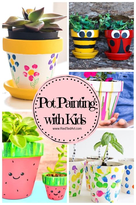 Pot Painting Ideas For Kids, Easy Garden Crafts, Easy Flower Pot Painting Ideas, Painting Plant Pots, Paint Flower Pots, How To Paint Plastic, Flower Pot Painting Ideas, Paint Garden Pots, Mothers Day Flower Pot