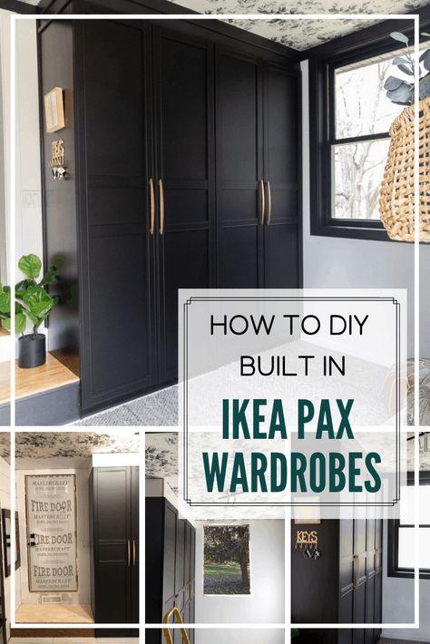 DIY Built In Ikea Pax Wardrobes via @BrightGreenDoor Diy Built In Wardrobes, Ikea Wardrobe Hack, Armoire Ikea, Ikea Wardrobe, Ikea Pax Wardrobe, Pax Wardrobe, Diy Wardrobe, Ikea Furniture Hacks, Ikea Pax