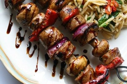 Sausage Kebabs, Grilled Italian Sausage, Orzo Salad, Chicken Kabobs, Tasty Kitchen, Kebabs, Sausage Recipes, Orzo, Italian Sausage