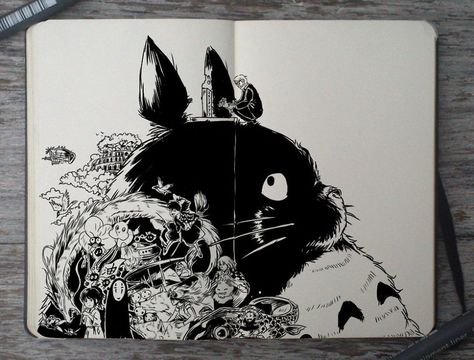 Totoro Drawing By Picolo-Kun Sketches Inspiration, Stylo Art, Gabriel Picolo, Studio Ghibli Films, Art Studio Ghibli, White Sketches, Ghibli Studio, Studio Ghibli Movies, Studio Ghibli Art