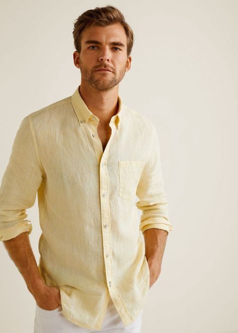 Yellow Shirt Men, Yellow Shirt Outfit, Linen Shirt Outfit, Yellow Shirt Dress, Western Outfits Men, Shirt Outfit Men, Mens Casual Outfits Summer, Linen Men, Outfits Hombre