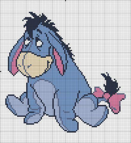 Eesel Eeyore Cross Stitch Pattern Free, Eeyore Cross Stitch Pattern, Eeyore Pixel Art, Winnie The Pooh Cross Stitch Patterns, Eeyore Cross Stitch, Pooh Cross Stitch, Crochet Pictures, Crochet Baby Mobiles, Disney Cross Stitch Patterns