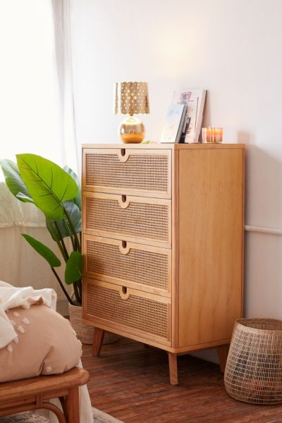 Marte Tall Dresser | Urban Outfitters Vertical Dresser, Storage Seating, Tall Drawers, Shelf Dimensions, Storage Dresser, Clothes Racks, Cane Furniture, Tall Dresser, Display Wall