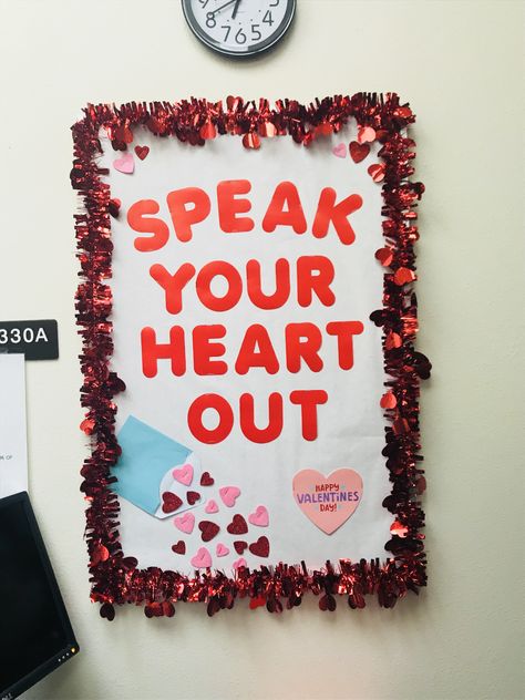 Speech Pathology Valentines Day Bulletin Board Valentine Speech Therapy, Speech Classroom Decor, Valentines Door Decorations Classroom, Speech Bulletin Boards, Elementary School Bulletin Boards, Speech Therapy Themes, Valentine Bulletin Boards, Kids Bulletin Boards, Christian Bulletin Boards