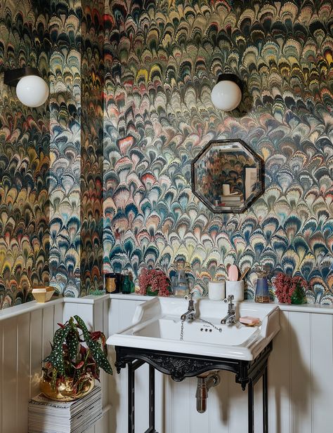 Bright colours and bold patterns bring this country home back to life - Your Home and Garden Cole Son Wallpaper Bathroom, Wallpapered Toilet Room, Coastal Victorian, 70s Apartment, Jessica Adams, Beata Heuman, Maximalist Home, Victorian Bathroom, Powder Room Design