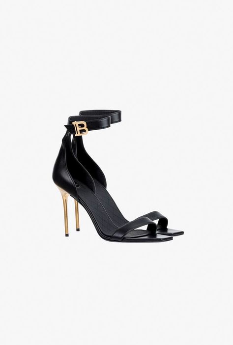 Black Leather Rudie Sandals for Women - Balmain.com Black Heels Png, Balmain Shoes, Shoes Png, Designer High Heels, Gorgeous Heels, Designer Pumps, Black High Heels, Womens High Heels, Crazy Shoes