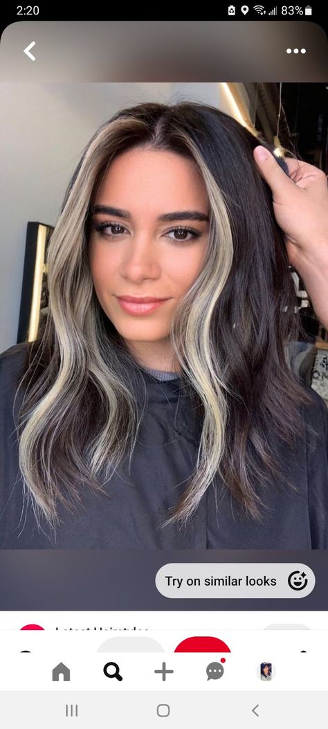 Hair With Blonde Front Pieces, Blonde Front Pieces, Dark Hair With Blonde, Front Pieces, Black Hair Balayage, Dark Brunette Hair, Short Dark Hair, Hair Color Streaks, Brunette Hair With Highlights