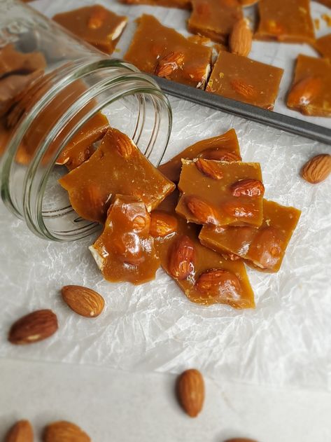 Buttery Almond Crunch Butter Crunch Toffee, Katie Donnelly, Making A Cookbook, Butter Crunch, Hot Candy, Almond Crunch, Almond Nut, Pretzels Recipe, Raw Almonds