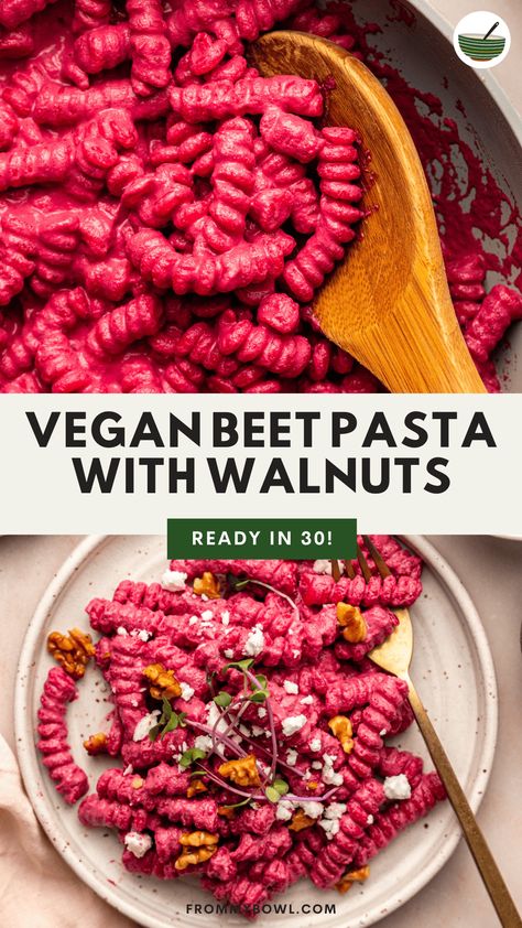 This Beet Pasta is made rich and vibrant with al dente pasta, toasted buttery walnuts, and a homemade beetroot pasta sauce that is as delicious as it is beautiful. Vegan, Gluten-Free option. Beet Pasta Sauce, Beetroot Pasta, Beet Pesto, Beet Pasta, Avocado Pesto Pasta, Cooking Beets, Beetroot Recipes, Quick Pasta Recipes, Pasta Sauce Homemade