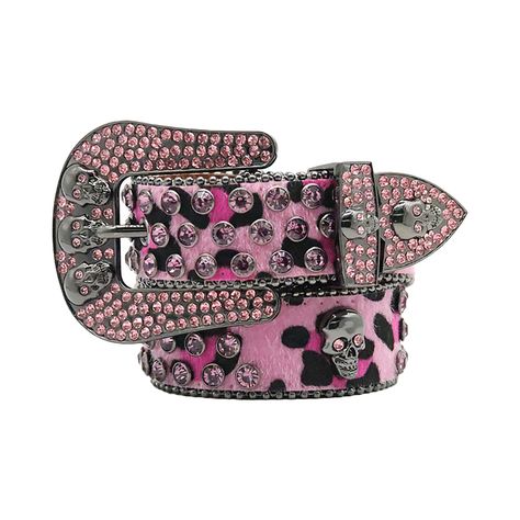 Skull Pink With Pink Crystal Rhinestone Belt Belt Store, Diamond Belt, Bling Belts, Star Clothing, Y2k Accessories, Belts For Men, Pink Camouflage, Plain Outfits, Rhinestone Belt