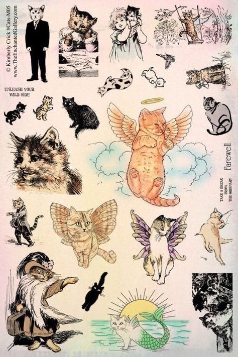 strawbrryangel | VSCO Vintage Cat Tattoo, Fairy Cat, Art Du Croquis, Mermaid Cat, Vintage Cats, Art Mignon, Angel Cat, Lukisan Cat Air, Arte Inspo