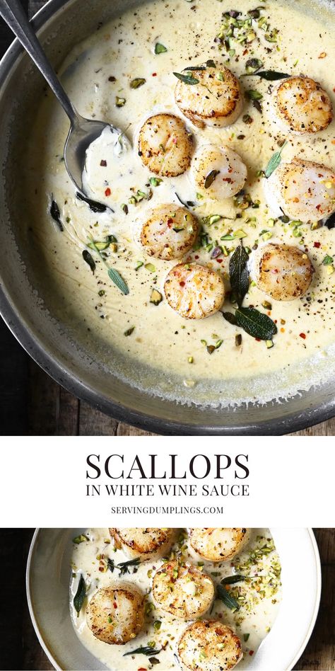 Seafood In White Wine Sauce, Cod With White Wine Sauce, White Cooking Wine Recipes, Clams In White Wine Sauce, Mussels In White Wine Sauce, Serving Dumplings, White Wine Sauce Recipes, White Cream Sauce, Creamy White Wine Sauce