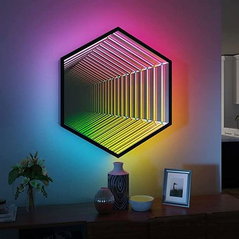 Complete the decor for the house and party with this LED multi-color infinity mirror. #decor #homedecor #led #mirror #infinitymirror #party #lights Infinite Mirror, Bar Outdoor, 3d Mirror, Infinity Mirror, Decorative Wall Sconces, Mirror With Led Lights, Mirror Light, Unique Mirrors, Magic Mirror