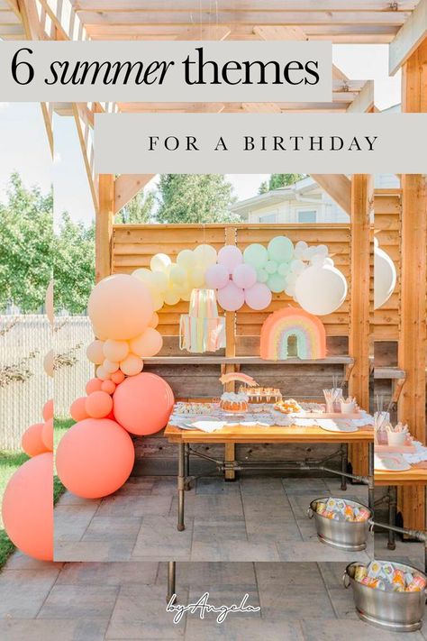 Whether you’re planning for a first birthday or a seventh birthday, there is something for everyone! Make sure to save this post or click on the links below to gather as much inspiration as possible! #byangela #angelaprice #birthdayparty #summerbirthday #themeparty #birthdaytheme #summerthemes #birthdaypartyideas #birthdaypartydecor [https://bit.ly/3Mtn8lI] 1st Pool Birthday Party, Summer Birthday One Year Old, One Year Birthday Party Ideas Summer, Outdoor First Birthday Party Decorations, Summer 1st Birthday Theme, 1st Summer Birthday Party Ideas, Girls Summer Birthday Party Ideas, 1 Year Birthday Party Ideas Summer, One Year Old Birthday Party Theme Summer