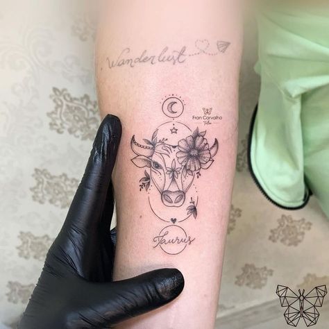 Pretty Taurus Tattoo, Taurus Arm Tattoos For Women, Lamborghini Tattoo, Taurus Bull Tattoos For Women, Taurus Tattoo For Women, Ox Tattoo, Taurus Bull Tattoos, Taurus Tattoo, Baby Tattoo Designs