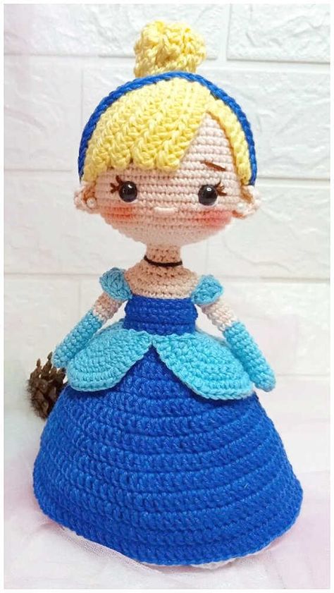 Amigurumi Princess Doll Free Crochet Pattern Crochet Cinderella Doll Free Pattern, Crochet Princess Doll, Cinderella Amigurumi, Crochet Princess Peach, Disney Amigurumi Free Pattern, Crochet Disney Princess, Character Crochet, Amigurumi Projects, Doll Free Crochet Pattern