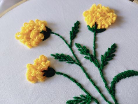 beautiful embroidery design of marigold flowers Embroidery Marigold, Marigold Embroidery, Marigold Flowers, Marigold Flower, Flower Embroidery Designs, Summer Solstice, Flower Embroidery, Beautiful Embroidery, Embroidery Pattern