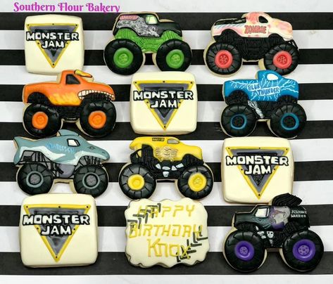 Monster Jam Birthday Cookies, Monster Jam Photo Shoot, Monster Jam Cookies, Monster Jam Cake, Zombie Cookies, Monster Truck Cookies, Monster Jam Birthday Party, Monster Jam Birthday, Monster Jam Party