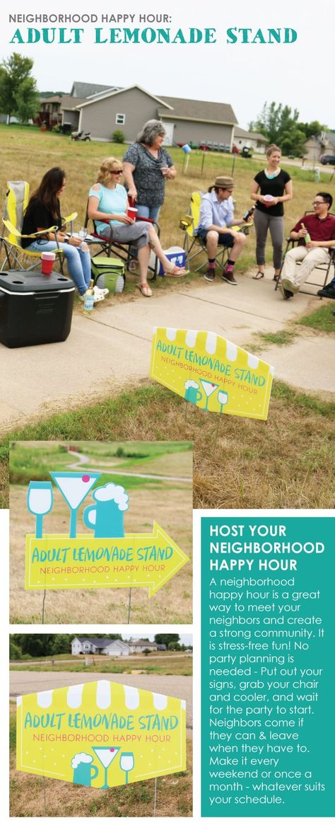 Block Party Sign, Block Party Ideas, Adult Lemonade, Neighborhood Events, Neighborhood Ideas, Neighborhood Party, Summer Series, Lawn Sign, Do It Yourself Crafts