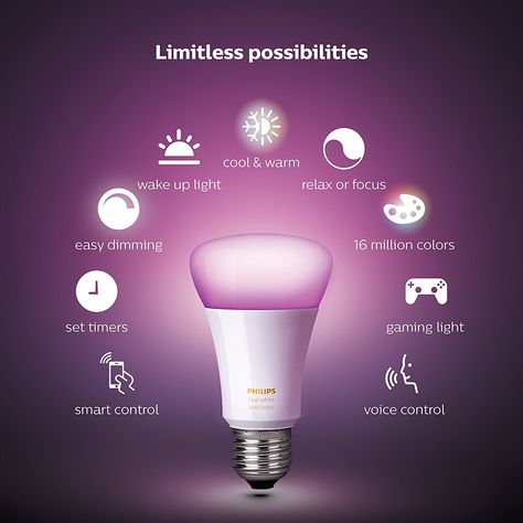 Philips Hue - Sync your Philips Hue lights with movies and music through your iOS and Android devices  #Colour Bulbs, 1 x Hue Bridge 2.0, 1 x Dimmer Switch, #Alexa #Lighting Smart Lighting System, Philips Hue Lights, Hue Lights, Wireless Lights, 100 Dollars, Hue Color, Smart Bulb, Smart Bulbs, Smart Lights