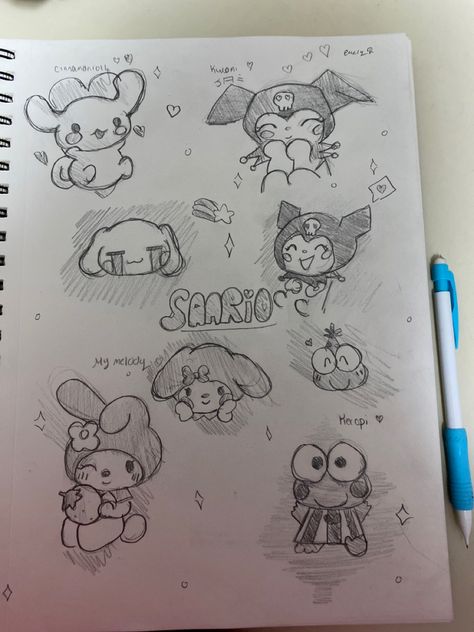 Sanrio Drawing, Some Drawings, Cute Easy Doodles, Gothic Girl, Cute Sketches, Kitty Drawing, Hello Kitty Drawing, Easy Doodles Drawings, Easy Drawings Sketches