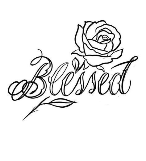 Blessed Rose Tattoo, Tattoos Stencils Outline, Stencil Outline Tattoo, Outline Tattoo Design, Rose Tattoo Outline, Tattoos For Moms, Flower Tattoo Stencils, Side Hand Tattoos, Rose Tattoo Thigh