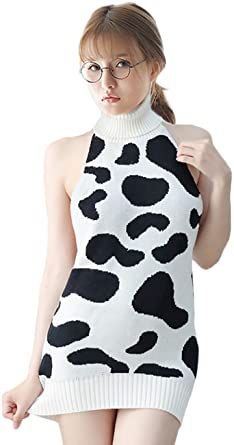 Kawaii Bra, Cow Cosplay, Anime Cow, Backless Turtleneck, Cow Dress, Virgin Killer Sweater, Cow Outfits, Backless Sweater, Cow Costume