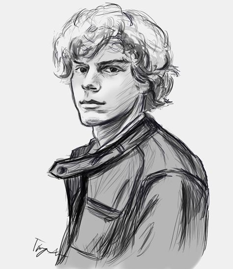 Ellie) "hey Tate! I finished the drawing! So um... Here. Like I said you can… Drawing Tate Langdon, Even Peters Drawing, Tate Langdon Drawing Sketch, Tate Langdon Sketch, Evan Peters Sketch, Tate Langdon Fanart, Tate Langdon Drawing, American Horror Story Drawing, Ahs Drawings