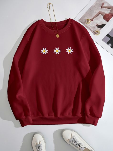 Burdeos Casual Collar manga larga Tela Floral Pullovers Embellished No-Elástico  Ropa de Mujer Casual Pullover Outfit, Stylish Hoodies, Fashion Top Outfits, Cute Dress Outfits, Women Sweatshirts, Men Stylish Dress, Quick Outfits, Classy Casual Outfits, Easy Trendy Outfits