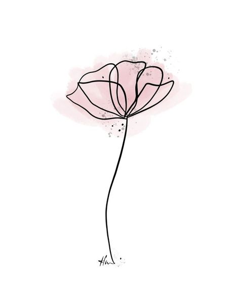 Small Flowers Drawing, Flower Business Logo, Pink Line Art, Cute Flower Drawing, Minimal Tattoo Designs, Minimal Tattoo Ideas, Flower Minimalist, Minimal Flower, Flower Line Art