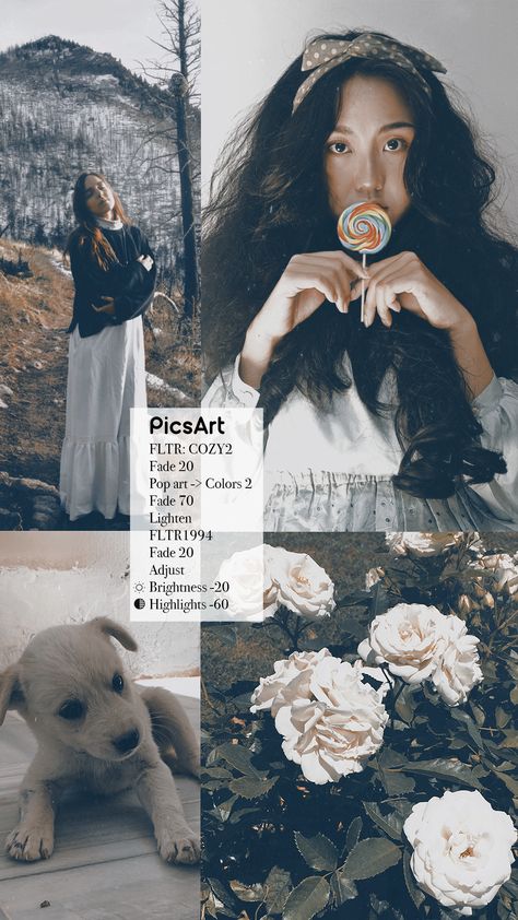 Keep your Instagram feed delightfully cozy all Winter long with this PicsArt FLTR blend 🥰📸 It reduces harsh light and adds smooth grey overtones 👌 Protip: After applying the various FLTRS and Effects noted here, switch the "Replay" toggle on to cut future edit time in half! Doing so creates a personal preset you can use over and over again 🙌 Picsart Filter, Filter Foodie, Filter Guide, Winter Presets, Vintage Photo Editing, Pop Art Colors, Picsart Tutorial, Phone Photo Editing, Photo Editing Vsco