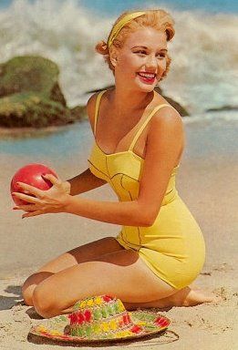 Vintage Swimsuits - Curated by The Deco Haus Vintage Summer Photography, 1950s Bathing Suits, Yellow Bathing Suit, Pin Up Vintage, Summer Bathing Suits, Yellow Swimsuits, Vintage Swimsuit, Bath Girls, Vintage Fashion Photography