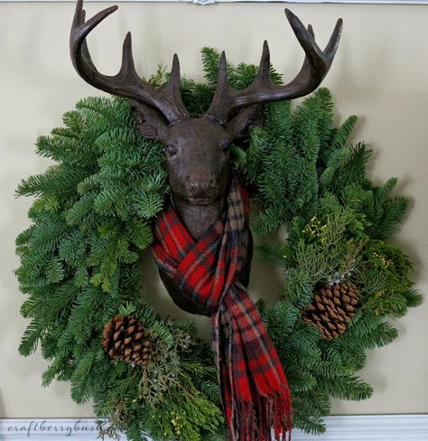 Front Door Christmas Decorations, Tartan Christmas, A Deer, Christmas Door Decorations, Deer Head, Noel Christmas, Christmas Love, Country Christmas, Christmas Is Coming