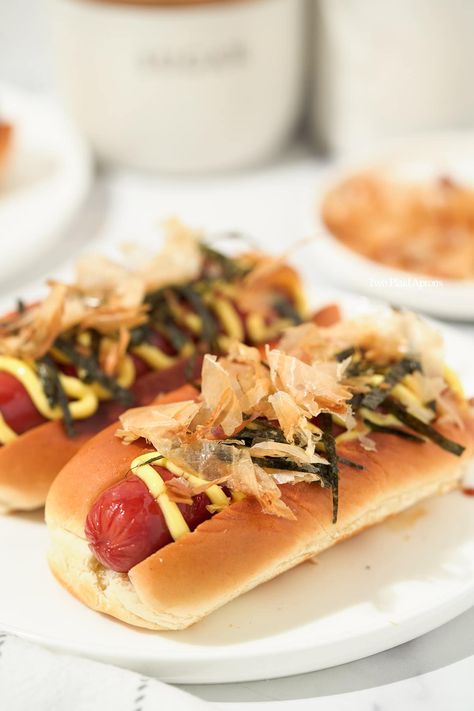 Japanese Hot Dog, Orange Cauliflower, Plaid Apron, Hot Dog Toppings, Orange Baking, Korean Side Dishes, Recipes Asian, Homemade Teriyaki Sauce, Hot Dog Recipes