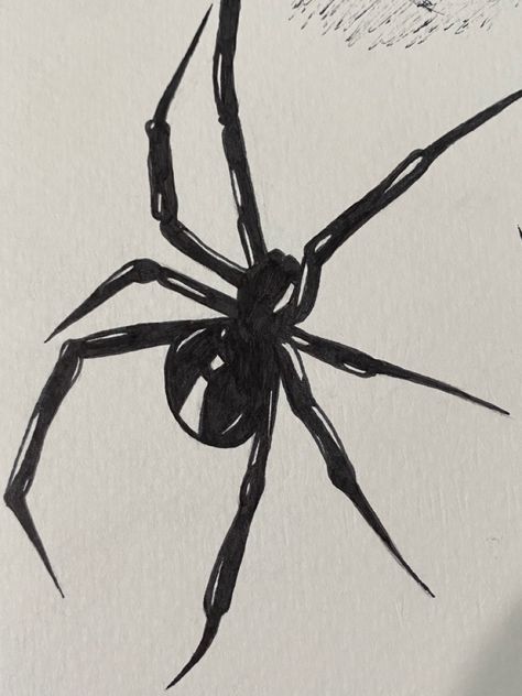 Pen Spider Drawing, Spider Crawling Drawing, Spider Doodle Simple, Spider Linocut, Spider Drawing Reference, Creepy Spider Drawing, Spider Doodle, Spider Sketch Easy, Cartoon Spider