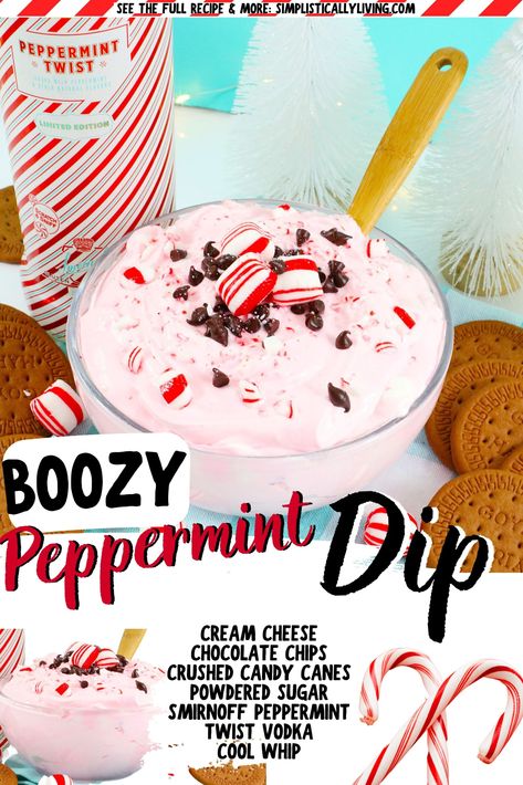 Boozy Dips, Christmas Desserts With Alcohol, Smirnoff Peppermint Twist Recipes, Dipmas Party Ideas, Sisters Sleepover, Christmas Caramels, Seasonal Appetizers, Peppermint Dip, Melted Chocolate Recipes