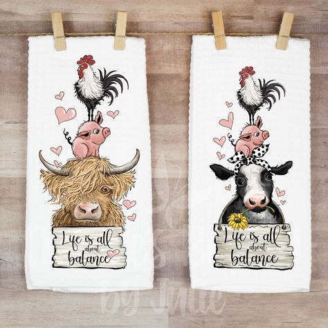 Cow Chicken Pig Decor, Farm Animals Kitchen Decor, Farm Animal Decor Kitchen, Stacked Farm Animals, Pig Kitchen Decor, Chicken Kitchen Decor, Cow Pig Chicken, Life Is All About Balance, Pig Kitchen