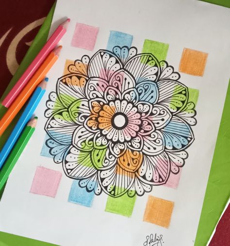 Colour Full Mandala Art, Colour Full Mandala, Full Mandala Art, Mandala Drawing Colourful, Basic Mandala, Drawing Colourful, Colorful Mandala Art, Colour Mandala, Zendoodle Art