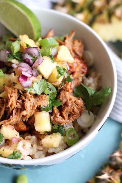 Pulled Pork Rice Bowl, Pork Rice Bowl Recipe, Pork Rice Bowls, Hawaiian Pulled Pork, Hawaiian Pork, Rice Bowl Recipe, Pineapple Pork, Rice Bowls Recipes, Pulled Pork Recipes